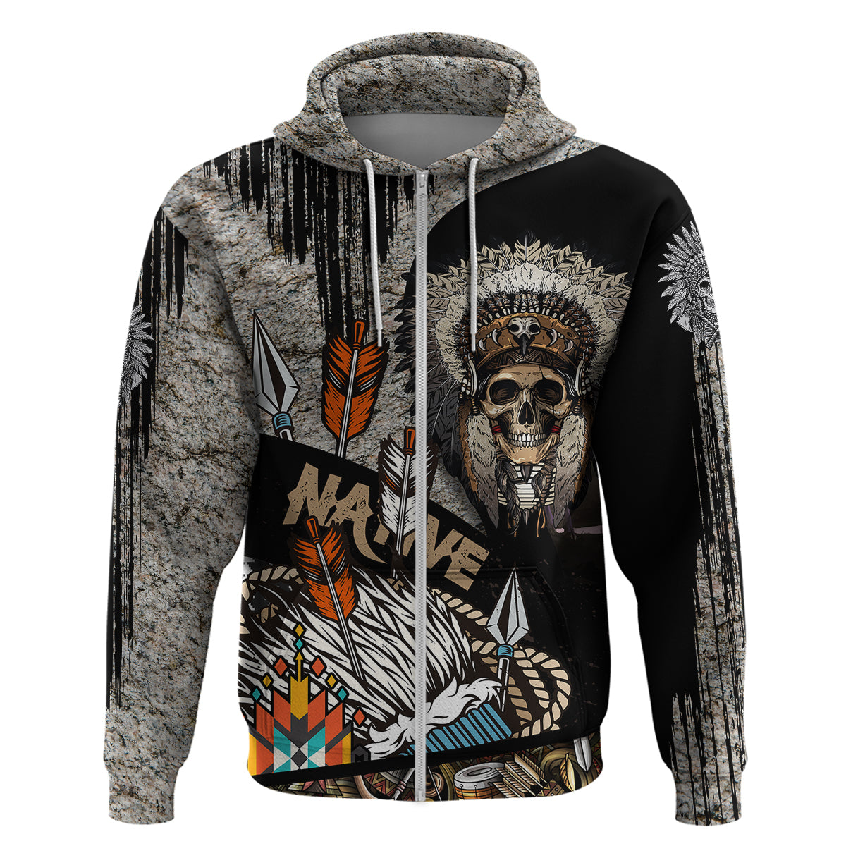Native American Feather Headdress Abstract Grunge Pattern Hoodie - Wonder Print Shop
