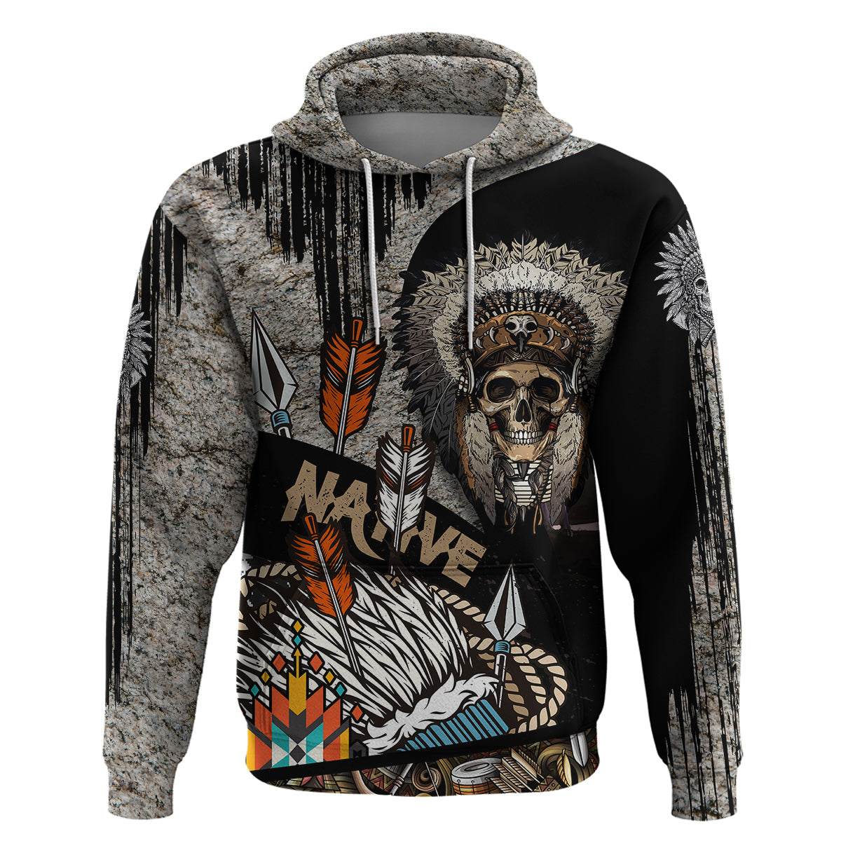 Native American Feather Headdress Abstract Grunge Pattern Hoodie - Wonder Print Shop