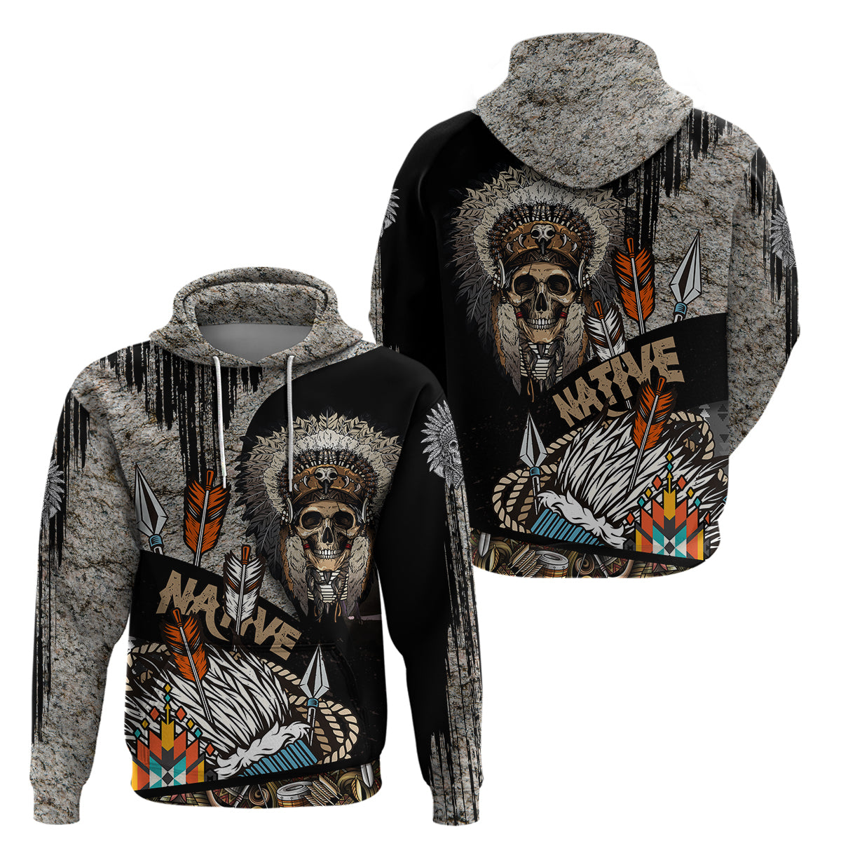 Native American Feather Headdress Abstract Grunge Pattern Hoodie - Wonder Print Shop