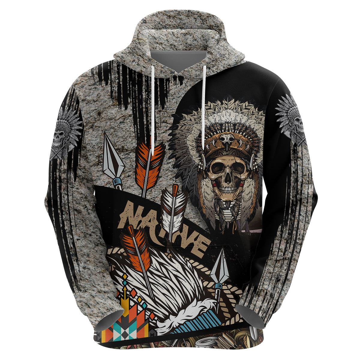 Native American Feather Headdress Abstract Grunge Pattern Hoodie - Wonder Print Shop