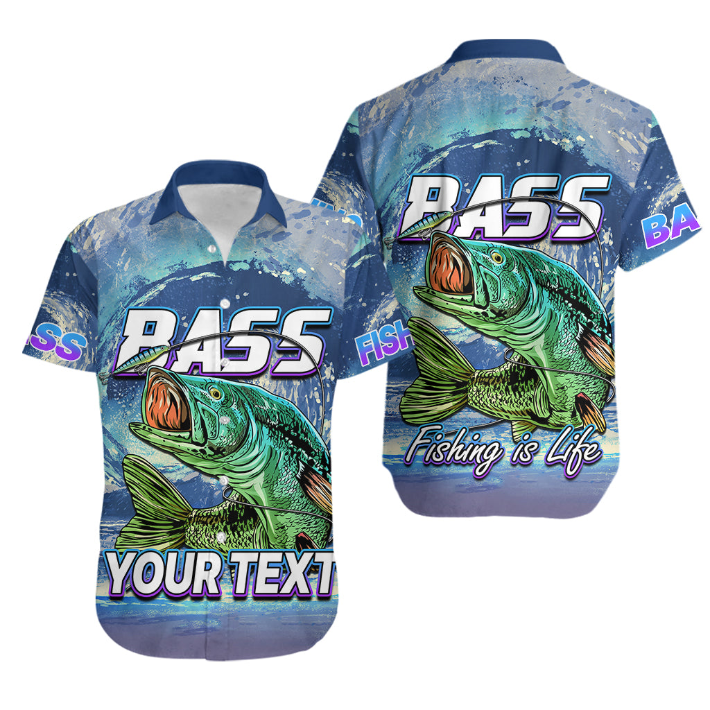 (Custom Personalised) Bass Fishing is Life Hook Sport Largemouth Blue Hawaiian Shirt - Wonder Print Shop