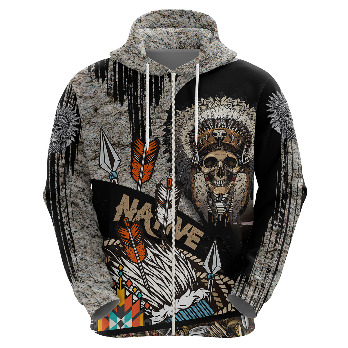 Native American Feather Headdress Abstract Grunge Pattern Hoodie - Wonder Print Shop