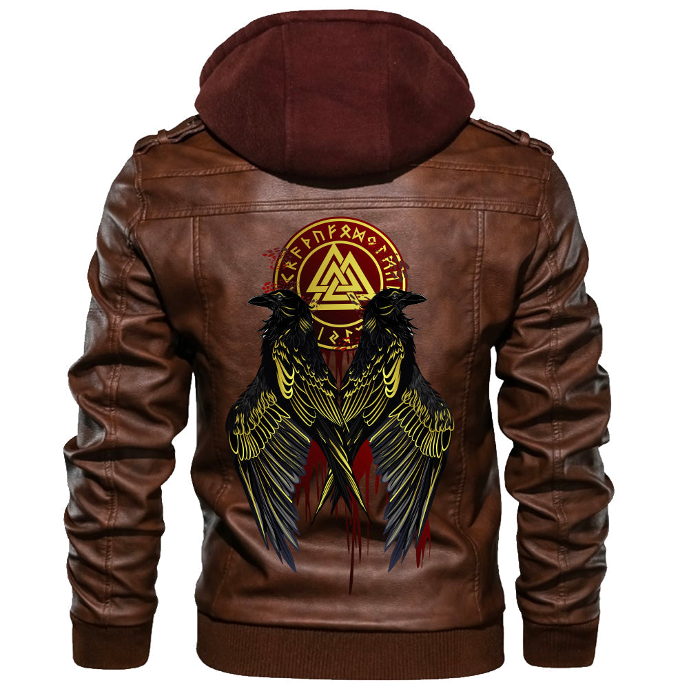 Viking Valknut Zipper Leather Jacket - Raven Valknut RLT12 - Wonder Print Shop