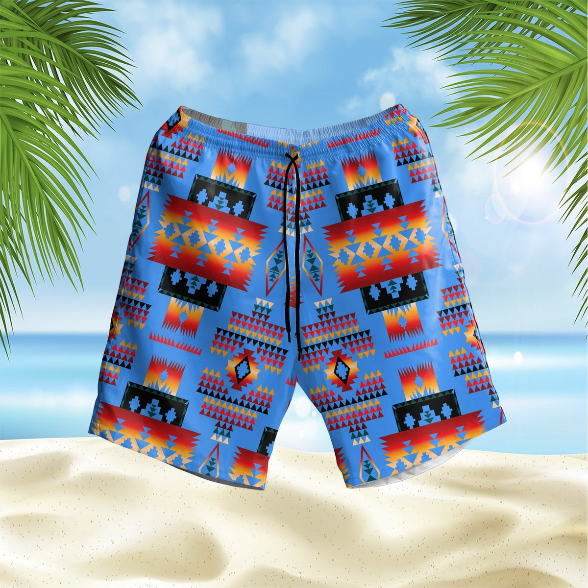 native-american-dark-blue-pattern-hawaiian-shorts