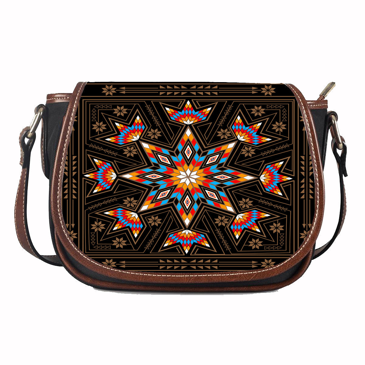 native-american-black-geometric-leather-saddle-bag
