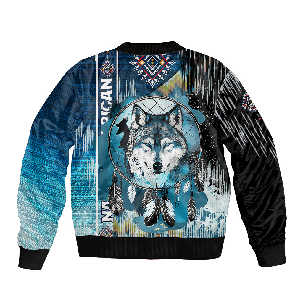 Native American Wolf Dreamcatcher Blue Bomber Jacket - Wonder Print Shop
