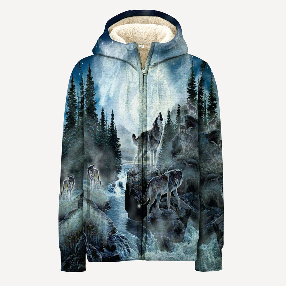 Night Wolf Native American 3D Fleece Hoodie LT10 - Wonder Print Shop