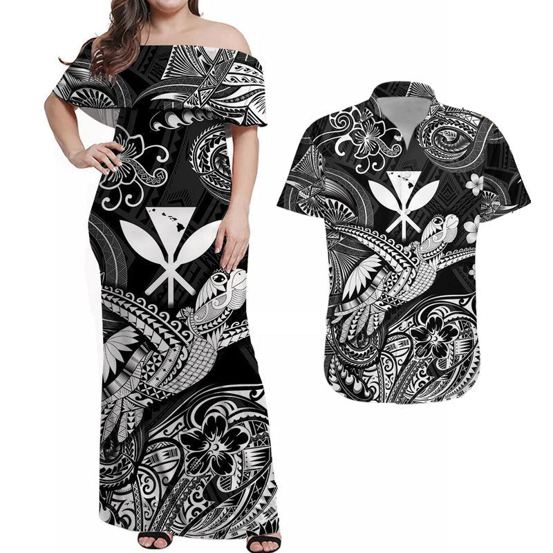 Hawaii Turtle Map Polynesian Matching Hawaiian Outfits For Couples Kanaka Maoli Unique Style - Black LT8 - Wonder Print Shop