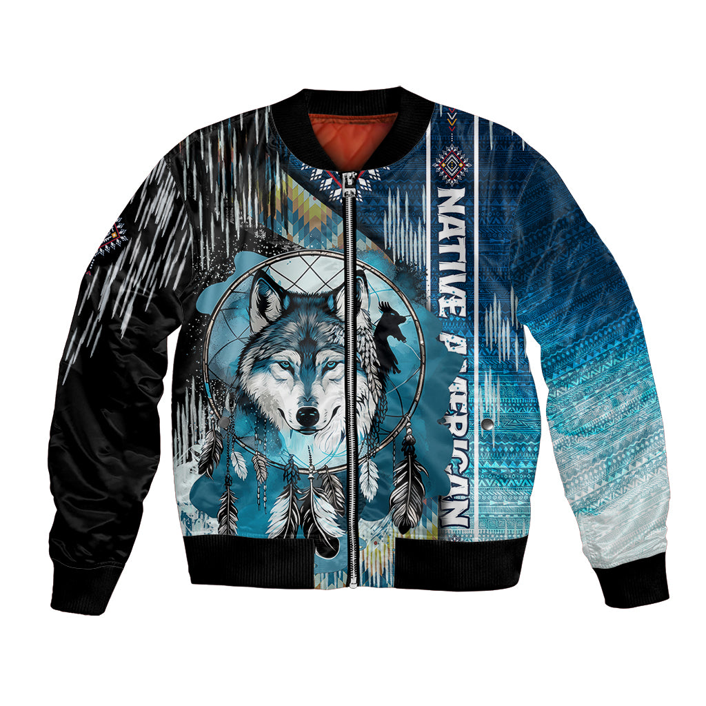 Native American Wolf Dreamcatcher Blue Bomber Jacket - Wonder Print Shop