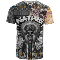 Native American Headdress Gray With Human Skull African Pattern T Shirt - Wonder Print Shop