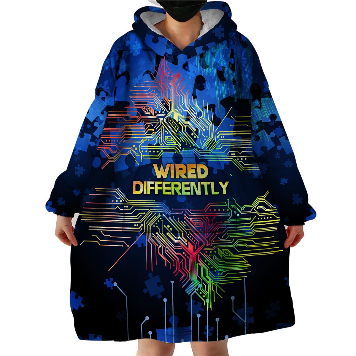 Autism Acceptance Month Neurodiversity - Wired Differently Wearable Blanket Hoodie TS07 - Wonder Print Shop