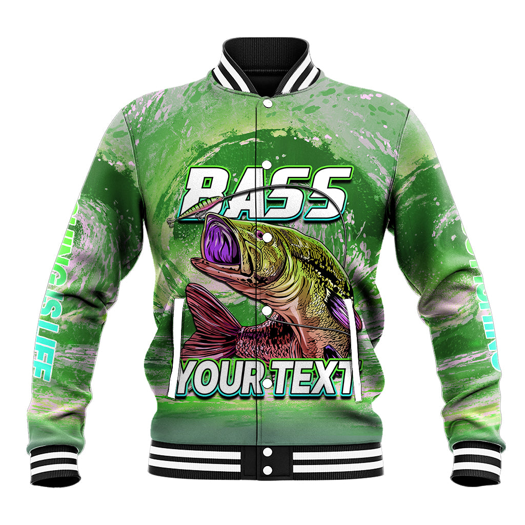 (Custom Personalised) Bass Fishing is Life Hook Sport Largemouth Green Baseball Jacket LT9 - Wonder Print Shop