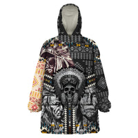 Native American Headdress Gray With Human Skull African Pattern Wearable Blanket Hoodie - Wonder Print Shop