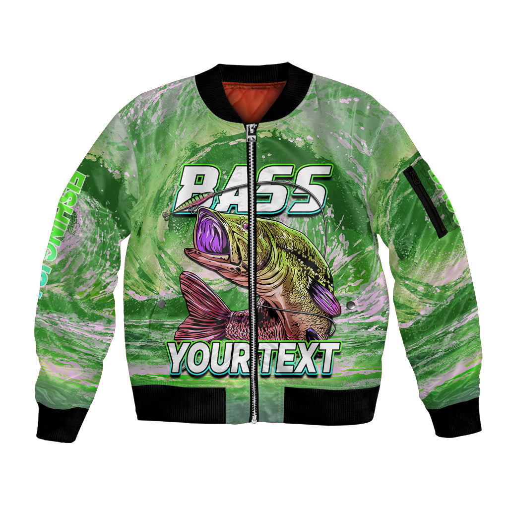 (Custom Personalised) Bass Fishing is Life Hook Sport Largemouth Green Sleeve Zip Bomber Jacket - Wonder Print Shop