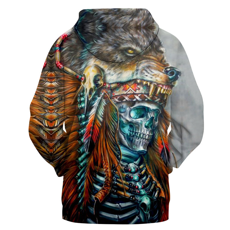 Native American Skull Chief With Wolf Headdress 3D Hoodie LT10 - Wonder Print Shop