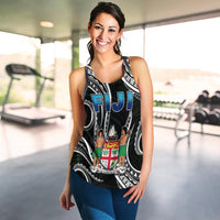 Fiji Coat of Arms Women Racerback Tank Polynesian mix Coconut Pattern LT13 - Wonder Print Shop