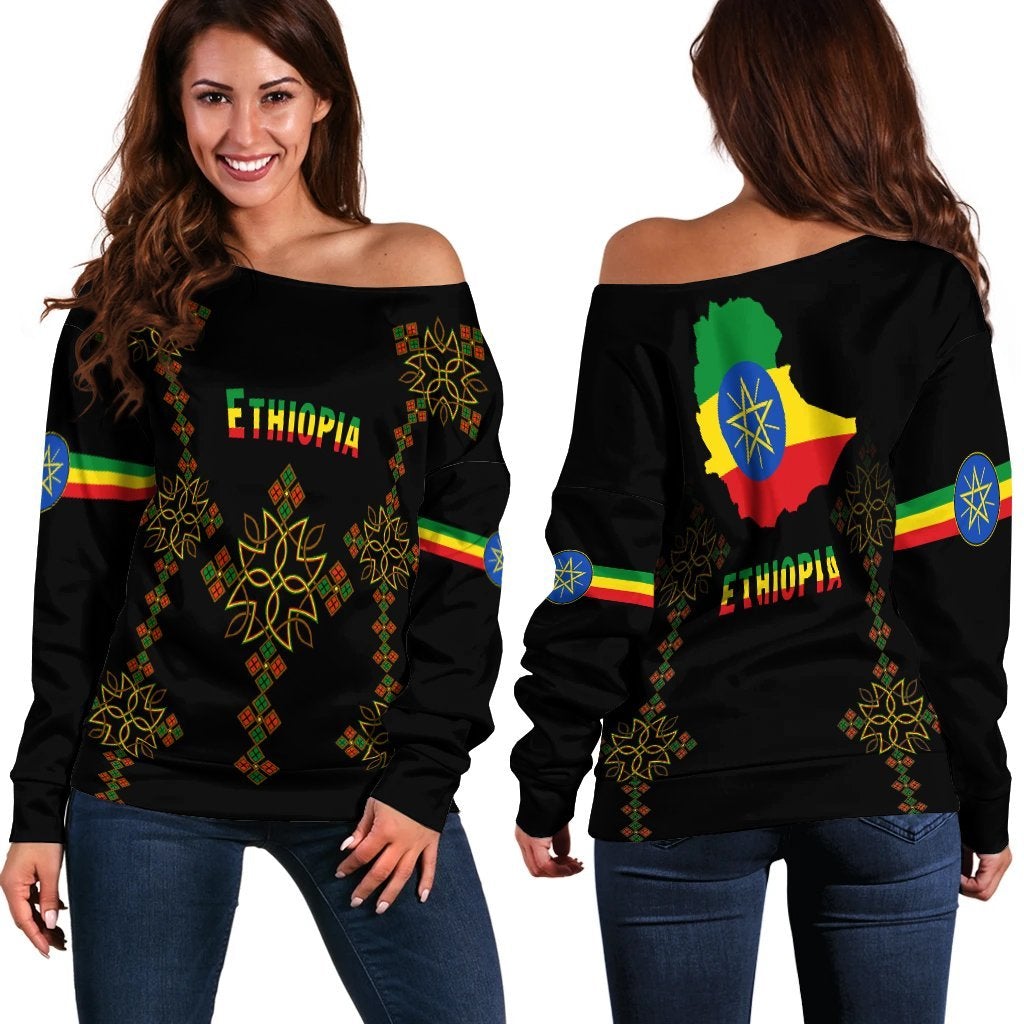 Ethiopia Off Shoulder Sweater Version Map LT13 - Wonder Print Shop
