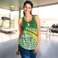 Tailevu Rugby Women Racerback Tank Fiji Rugby Tapa Pattern Green LT13 - Wonder Print Shop