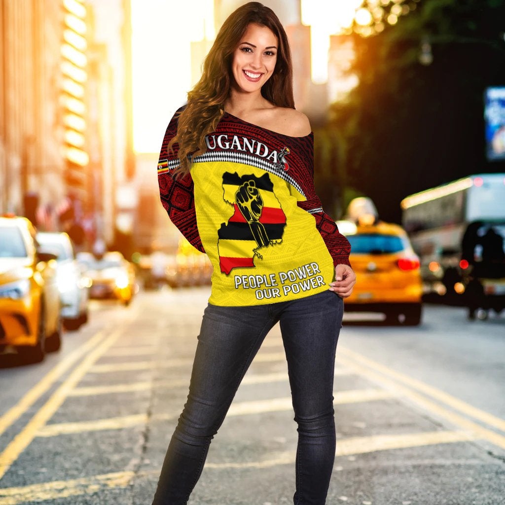 Uganda Off Shoulder Sweater African Pattern People Power Our Power LT13 - Wonder Print Shop