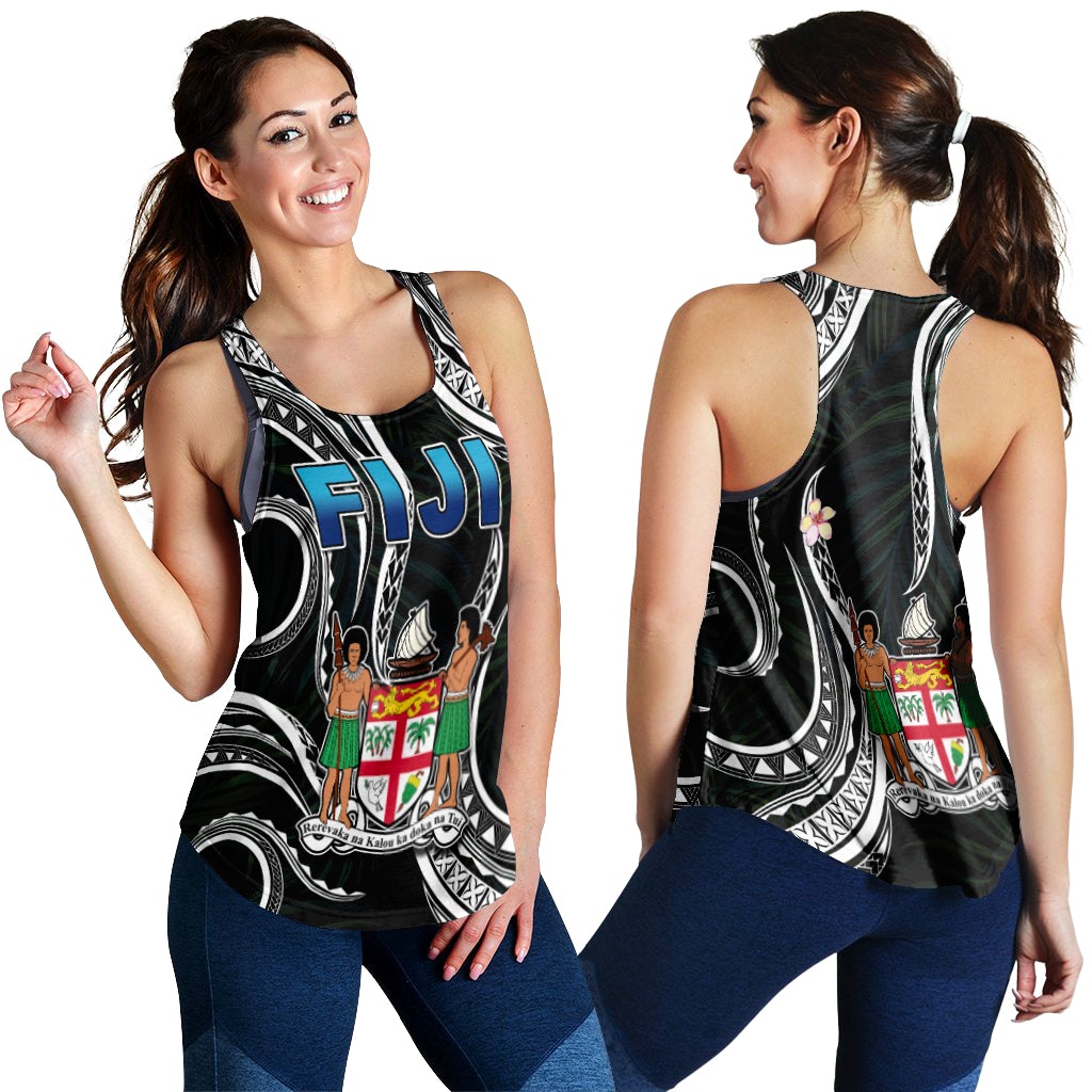 Fiji Coat of Arms Women Racerback Tank Polynesian mix Coconut Pattern LT13 - Wonder Print Shop