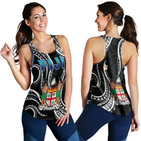 Fiji Coat of Arms Women Racerback Tank Polynesian mix Coconut Pattern LT13 - Wonder Print Shop