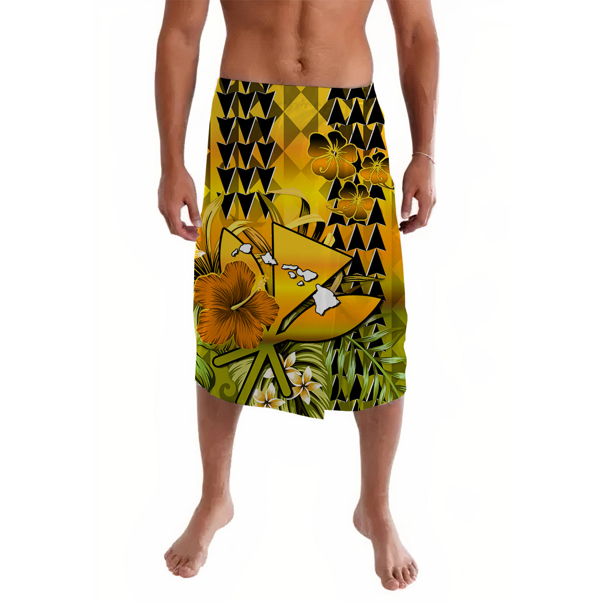 Hawaii Flowers Lavalava Gold Tribal Pattern Hawaiian LT13 - Wonder Print Shop