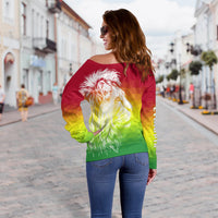 Ethiopia Off Shoulder Sweater Lion Ethiopian Style Flag LT13 - Wonder Print Shop