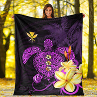 Purple Hawaiian turtle premium blanket with ornate mandala and yellow plumeria flower