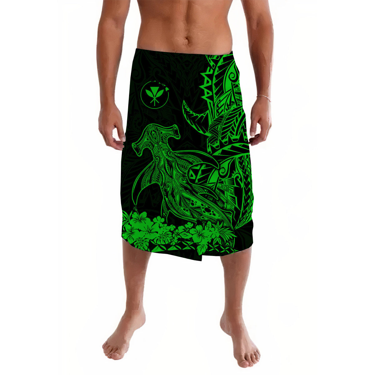 Hawaii Polynesian Lavalava Wild Hammerhead Sharks Green LT13 - Wonder Print Shop