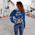 Fiji Rugby Off Shoulder Sweater Flying Fijians Blue Tapa Pattern LT13 - Wonder Print Shop