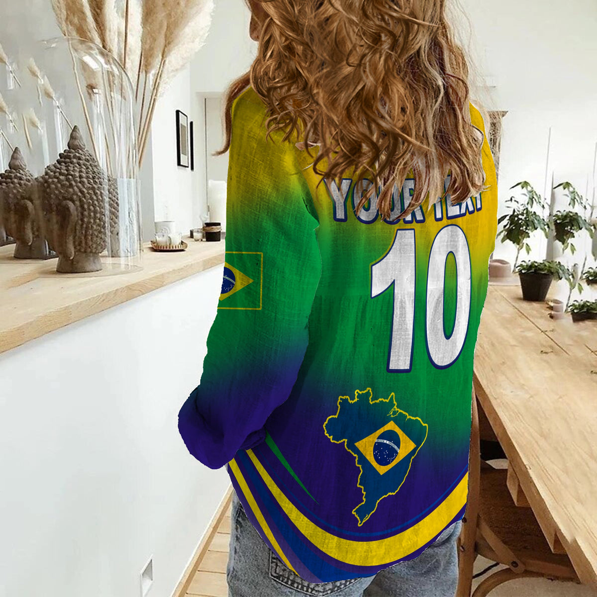 (Custom Text and Number) Brazil Football Women Casual Shirt Soccer 2022 World Cup Selecao Brasil Campeao Style Color Flag LT13 - Wonder Print Shop