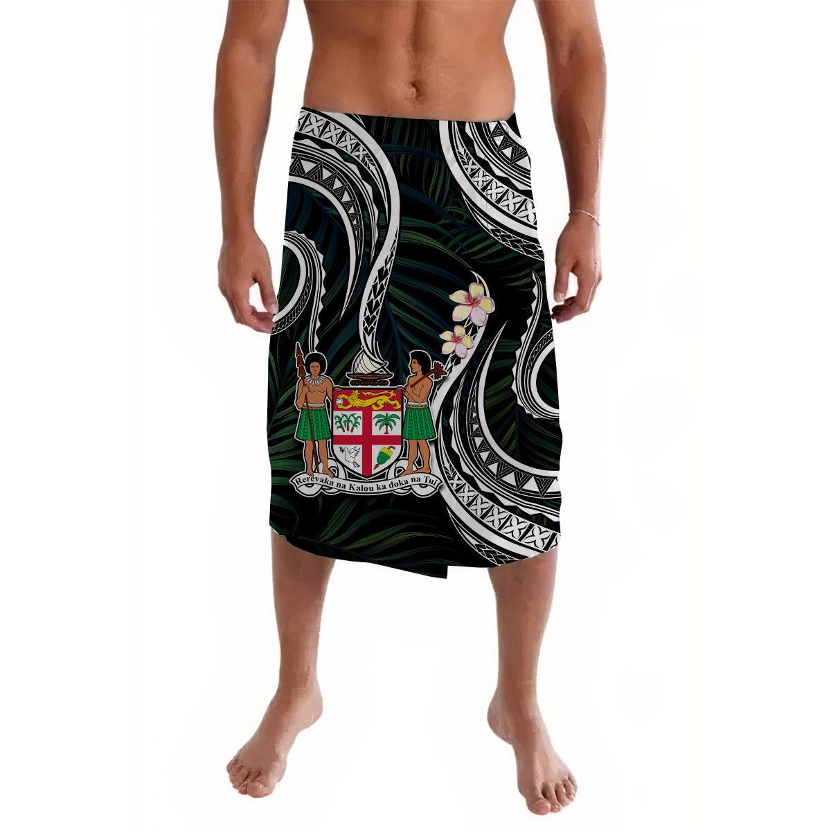 Fiji Coat of Arms Lavalava Polynesian Mix Black Coconut Pattern LT13 - Wonder Print Shop