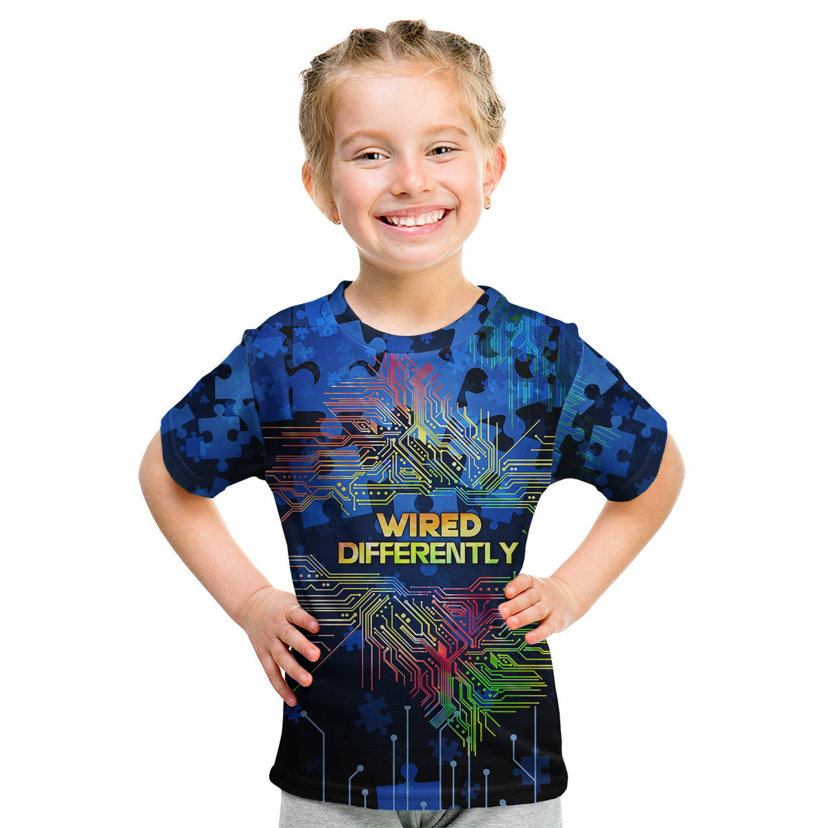 Autism Acceptance Month Neurodiversity - Wired Differently Kid T Shirt TS07 - Wonder Print Shop