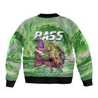 (Custom Personalised) Bass Fishing is Life Hook Sport Largemouth Green Sleeve Zip Bomber Jacket - Wonder Print Shop