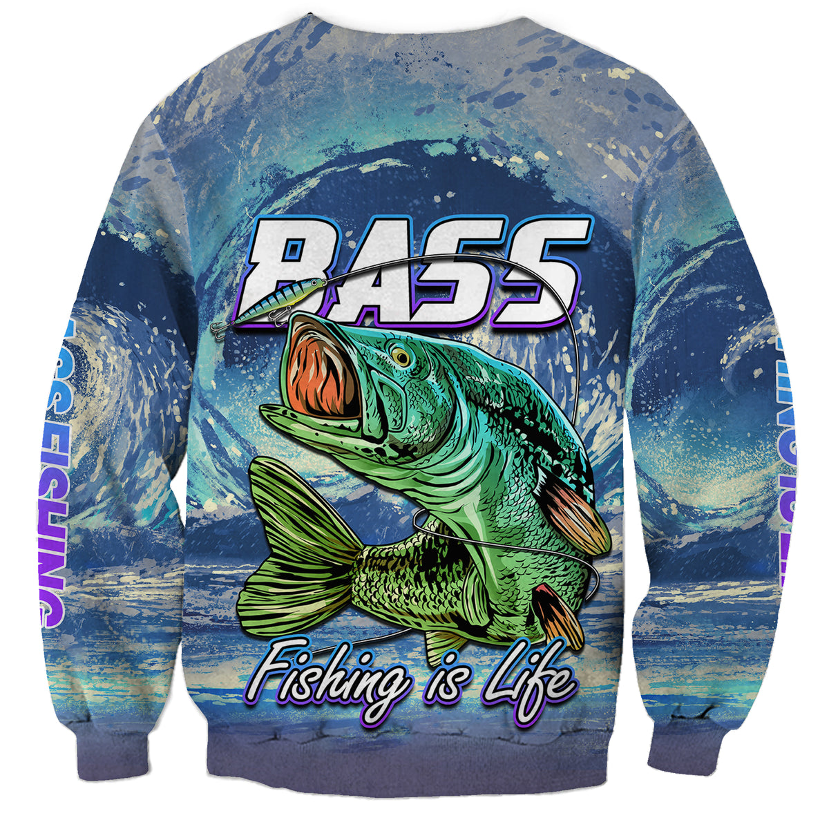 (Custom Personalised) Bass Fishing is Life Hook Sport Largemouth Blue Sweatshirt - Wonder Print Shop