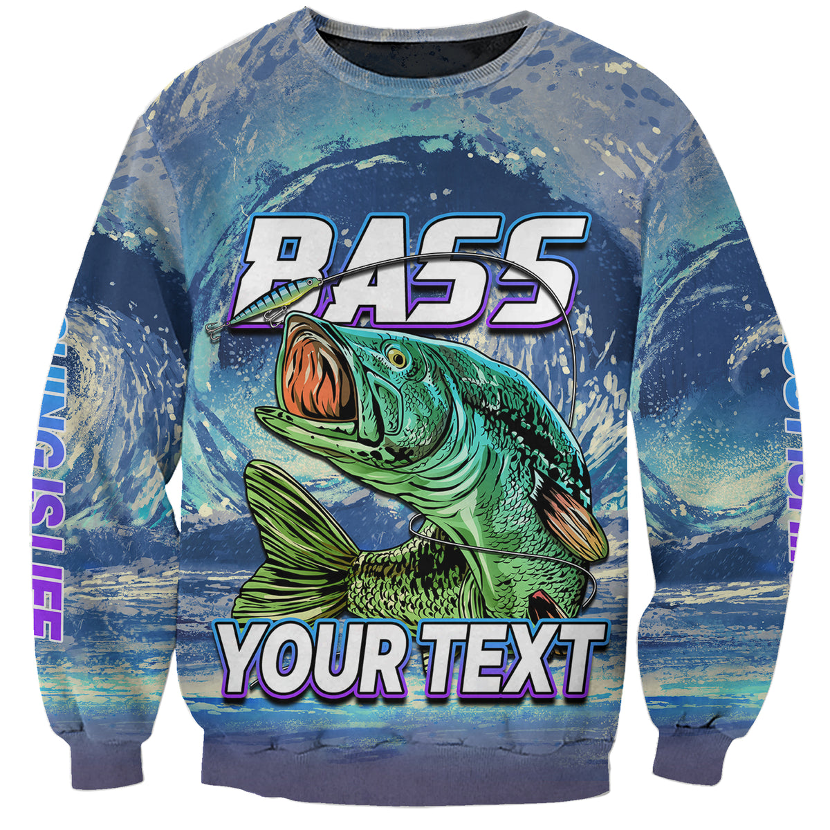 (Custom Personalised) Bass Fishing is Life Hook Sport Largemouth Blue Sweatshirt - Wonder Print Shop