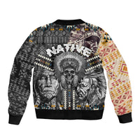 Native American Headdress Gray With Human Skull African Pattern Sleeve Zip Bomber Jacket - Wonder Print Shop