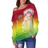 Ethiopia Off Shoulder Sweater Lion Ethiopian Style Flag LT13 - Wonder Print Shop