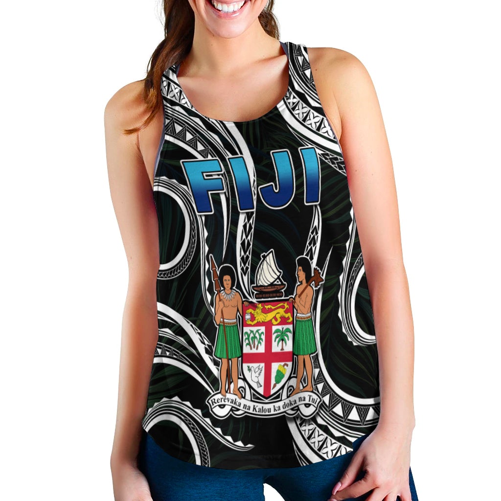 Fiji Coat of Arms Women Racerback Tank Polynesian mix Coconut Pattern LT13 - Wonder Print Shop
