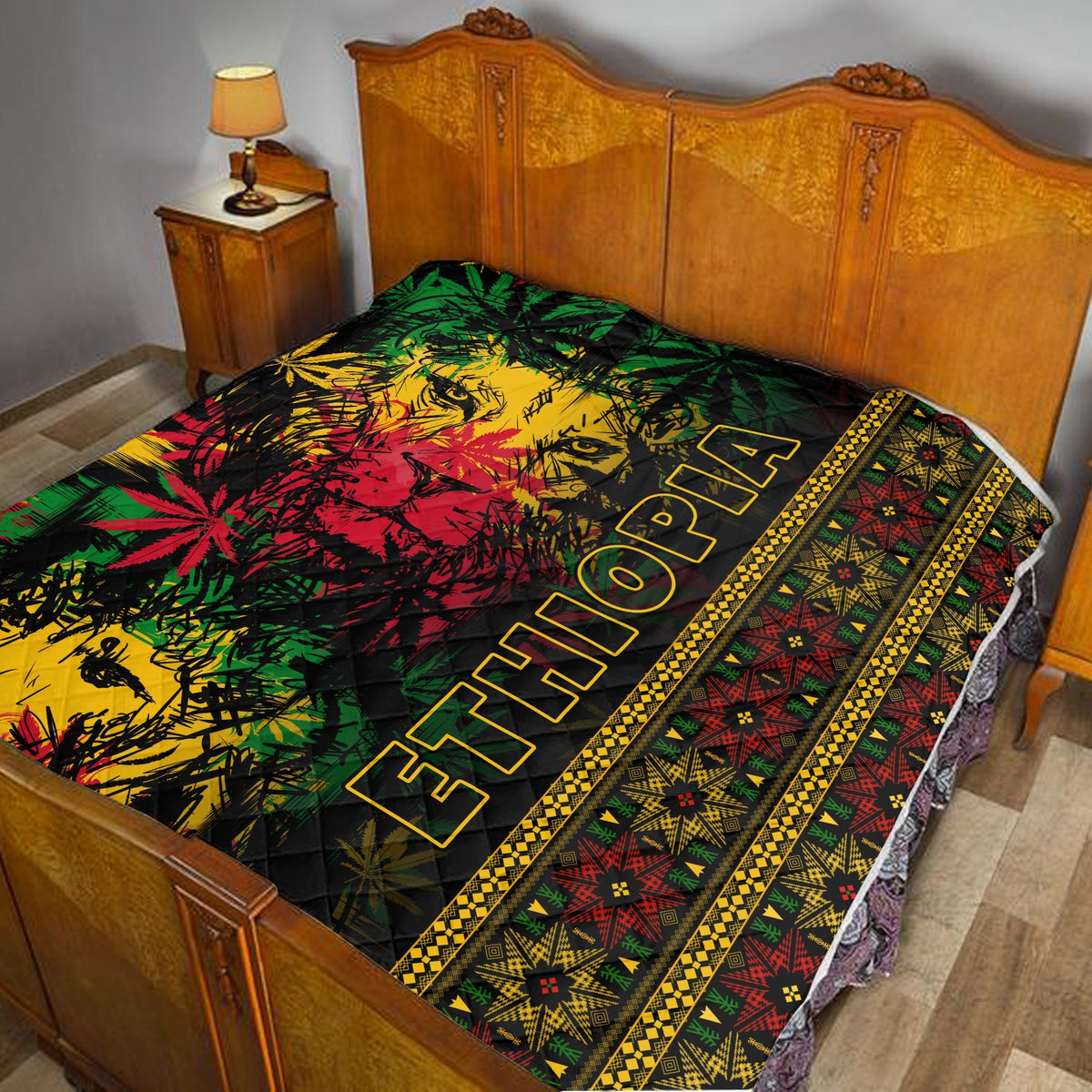Ethiopia Lion Reggae Premium Quilt Ethiopian Cross LT13 - Wonder Print Shop
