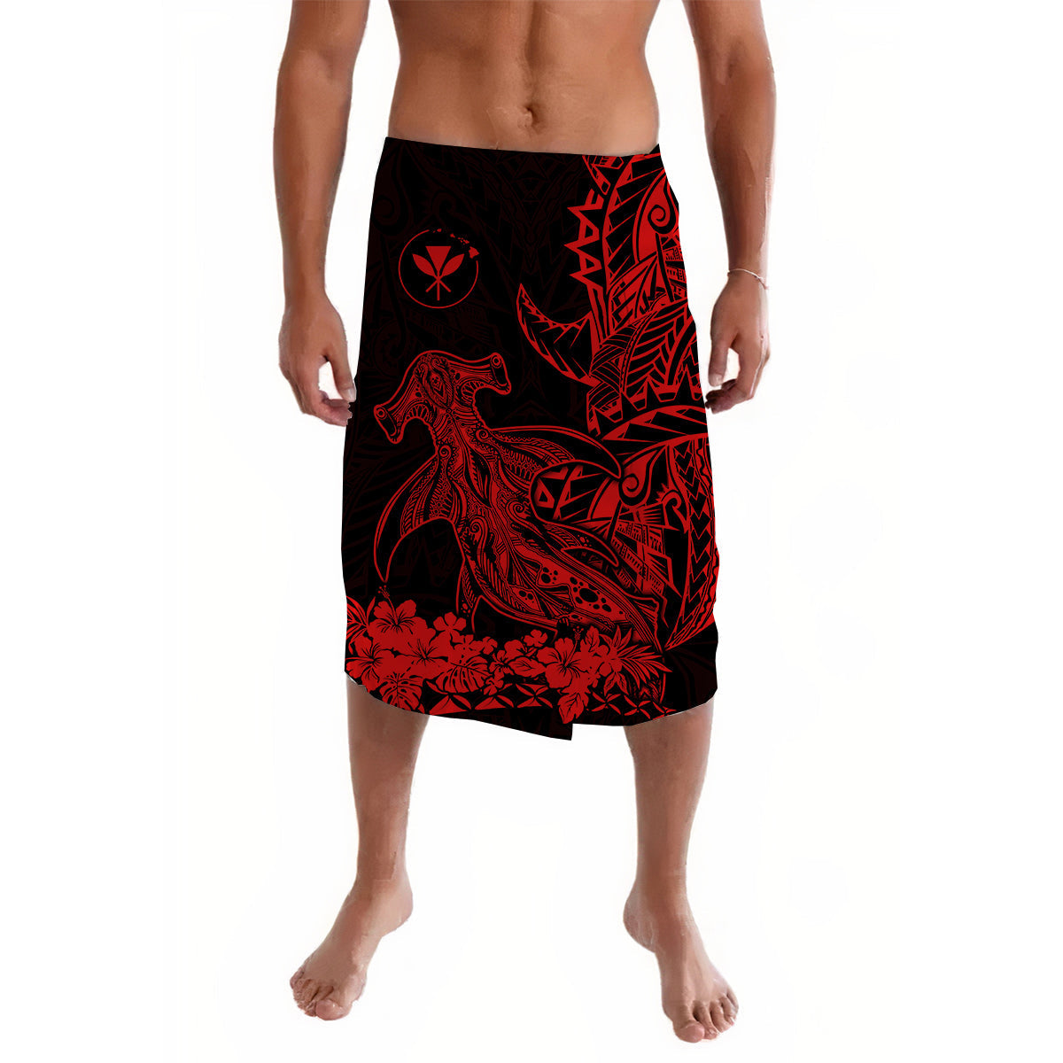 Hawaii Polynesian Lavalava Wild Hammerhead Sharks Red LT13 - Wonder Print Shop