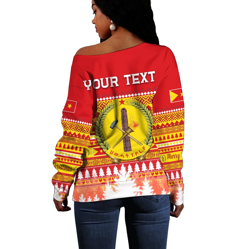 (Custom Personalised) Tigray Off Shoulder Sweater Merry Christmas Mix African Pattern LT13 - Wonder Print Shop