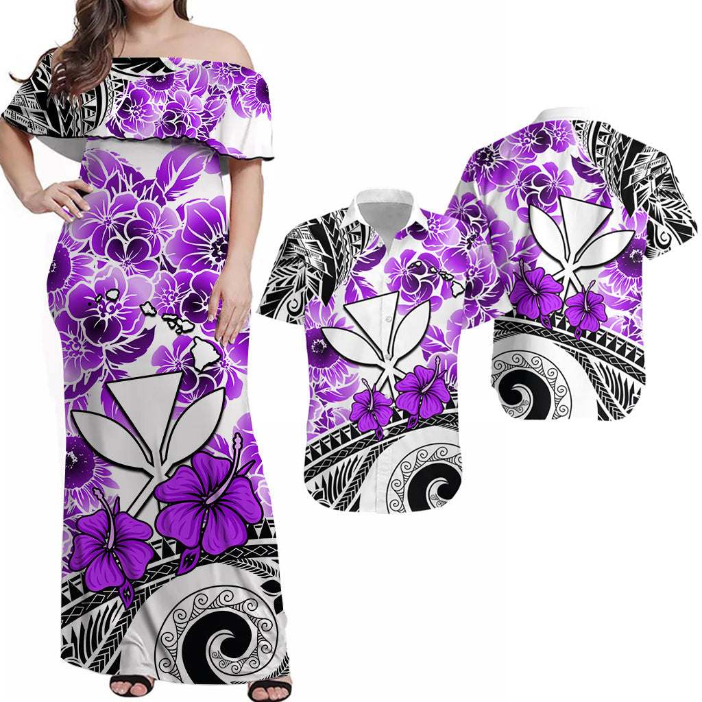 Hawaii Matching Hawaiian Shirt And Dress Polynesian and Purple Hibiscus LT13 - Wonder Print Shop