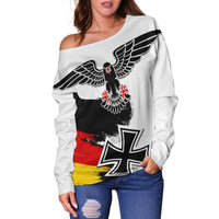 (Custom Personalised) Germany Off Shoulder Sweater Grunge Deutschland Flag and Eagle LT13 - Wonder Print Shop