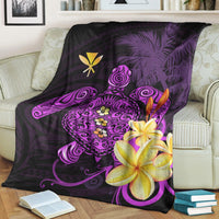 Purple Hawaiian blanket with turtle mandala, swirled flourishes and palm leaf accents