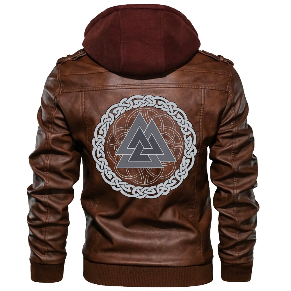 Viking Valknut Zipper Leather Jacket - Viking Valknut RLT12 - Wonder Print Shop