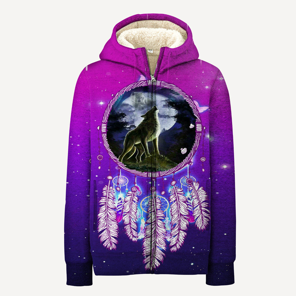 Violet Dreamcatcher Wolf Native American 3D Fleece Hoodie LT10 - Wonder Print Shop