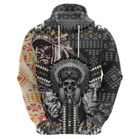 Native American Headdress Gray With Human Skull African Pattern Hoodie - Wonder Print Shop