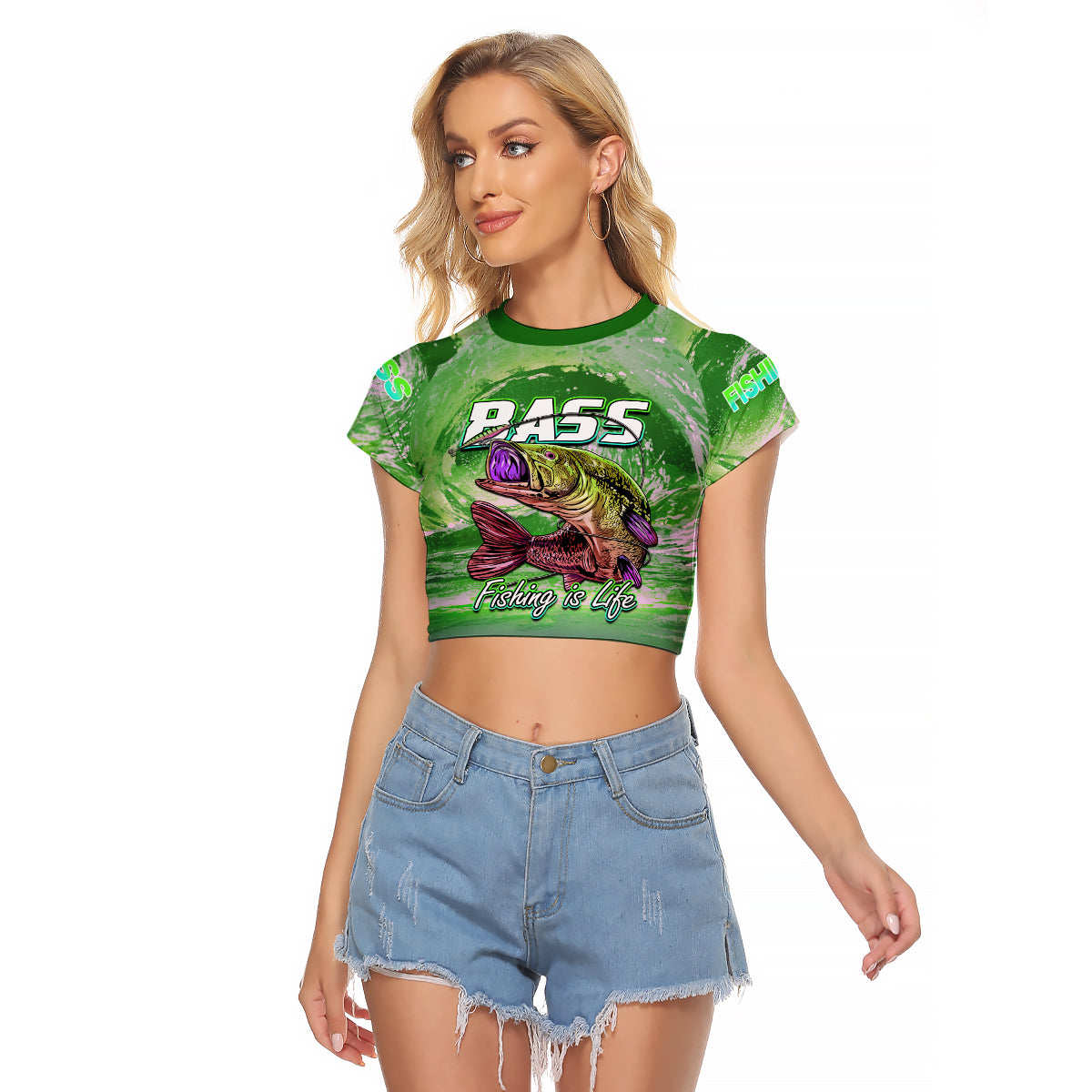 Bass Fishing is Life Hook Sport Largemouth Green Raglan Cropped T Shirt - Wonder Print Shop