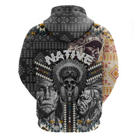 Native American Headdress Gray With Human Skull African Pattern Hoodie - Wonder Print Shop